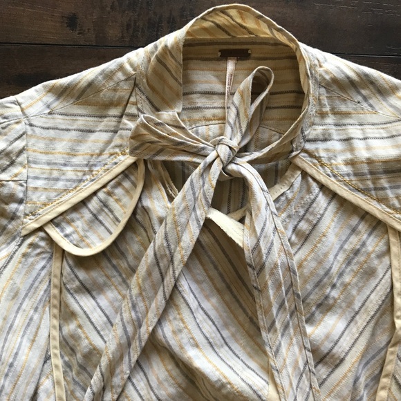 Free People Striped Cotton Crop Tie Front Jacket - Picture 3 of 8